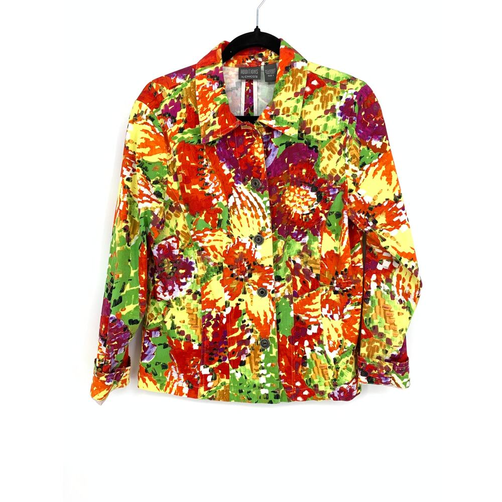 Additions By Chicos Jacket Womens 1 US M Abstract Floral Print Multicolor